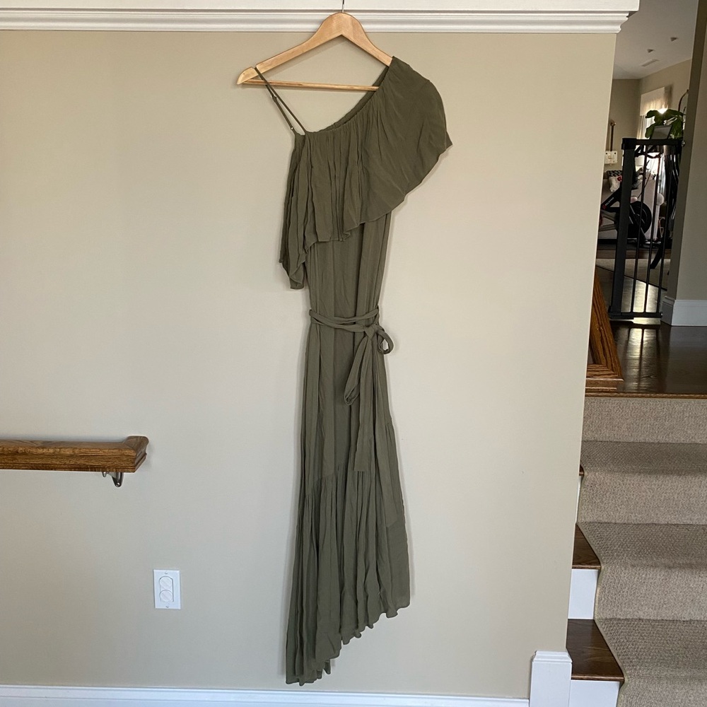 BCBGMaxAzria One-Shoulder Dress in Olive